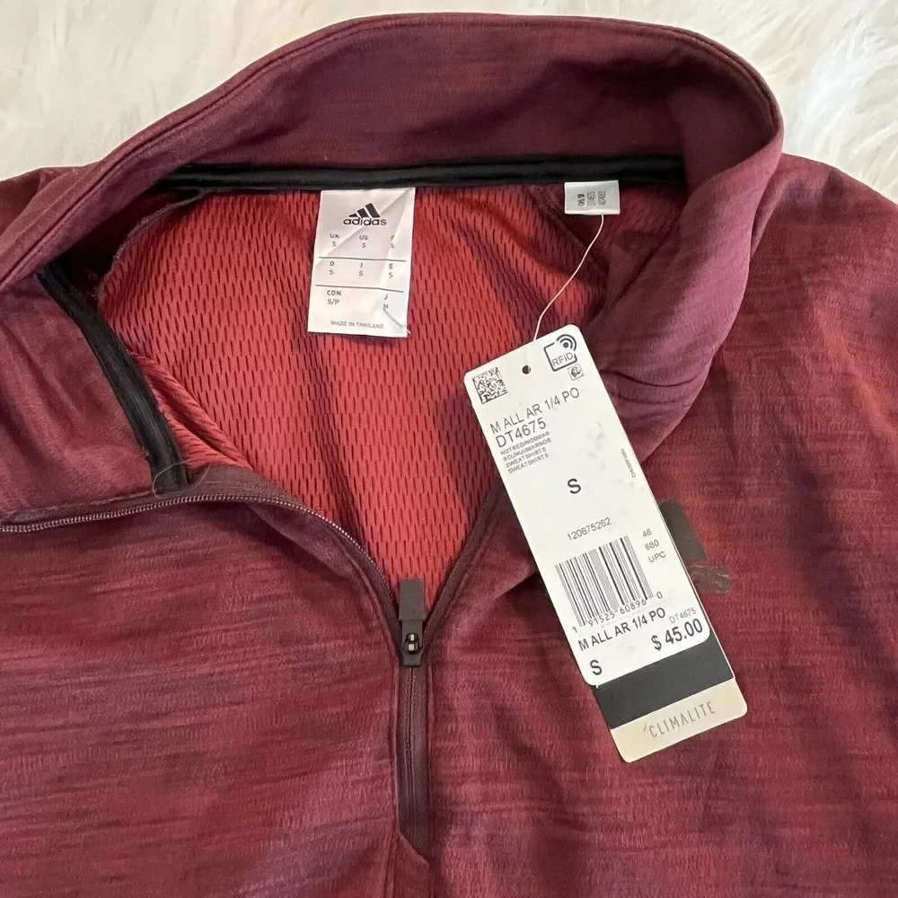 NWT Adidas Men's Climalite 1/4‎ Zip Pullover Red Activewear Jacket Size S $45
